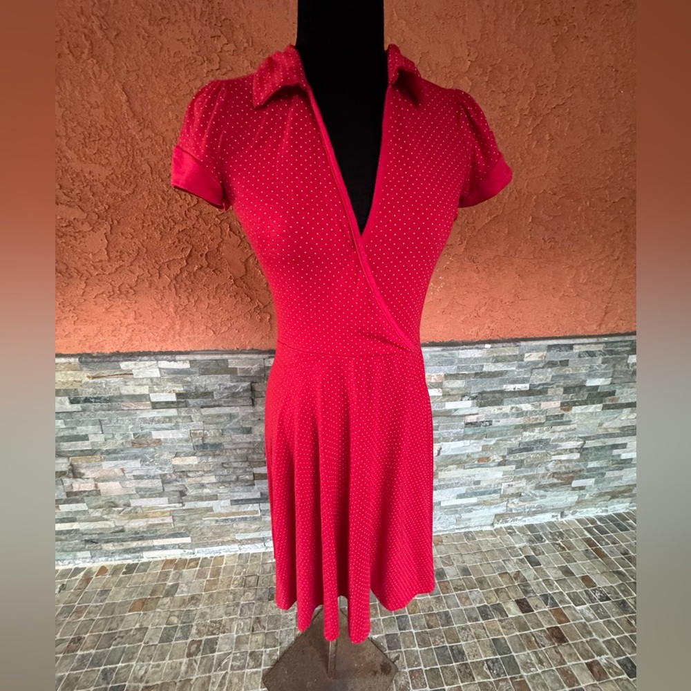 🌸$10🌸 Xi Elegant Red Polka Dot Wrap Dress